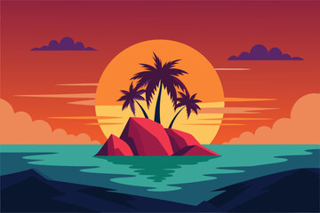 Island Sunset vector illustration background.