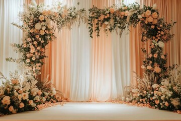 Wedding backdrop aesthetic orange pastel floral flower plant decoration background