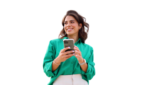Young woman taking a city break to look at her smartphone