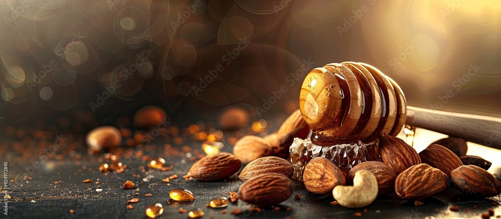 Sticker A delicious treat featuring honey and nuts in a copy space image