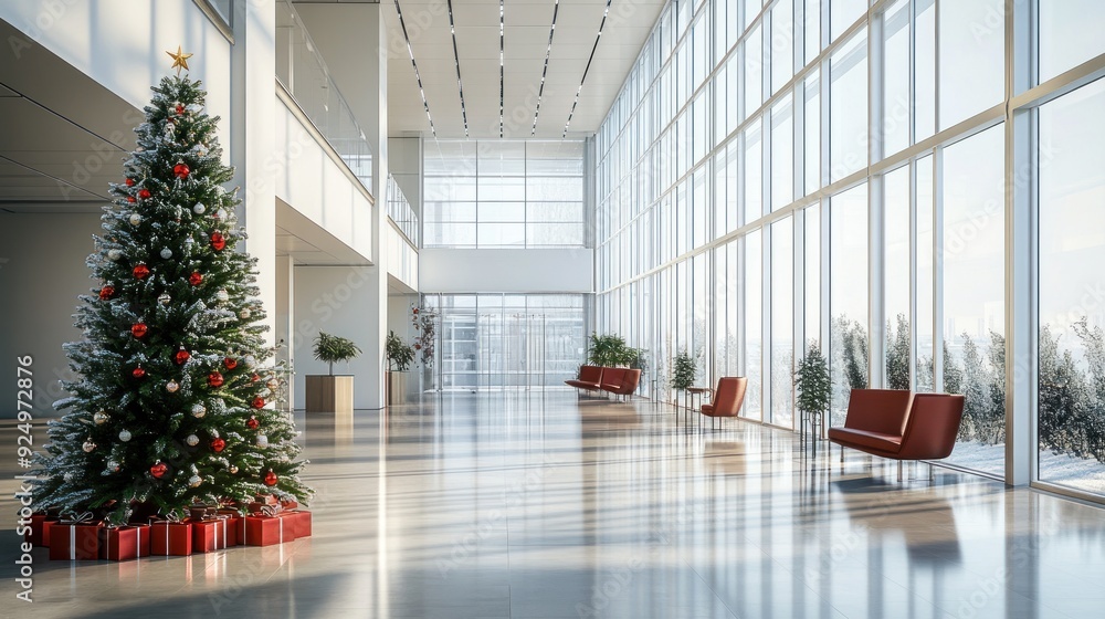 Wall mural festive office lobby with christmas tree