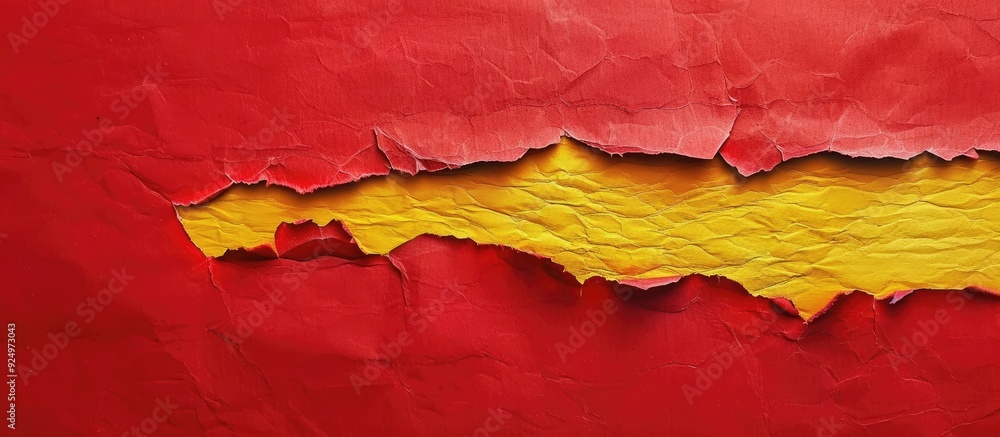 Poster yellow torn paper with a red backdrop displaying a business core values message symbol with space fo