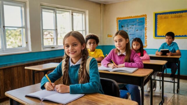 Kids in classroom taking english class