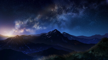 A beautiful night sky with a mountain range in the background