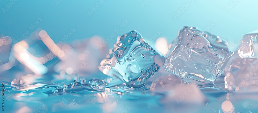 Poster copy space image of clear ice blocks on a soft blue backdrop