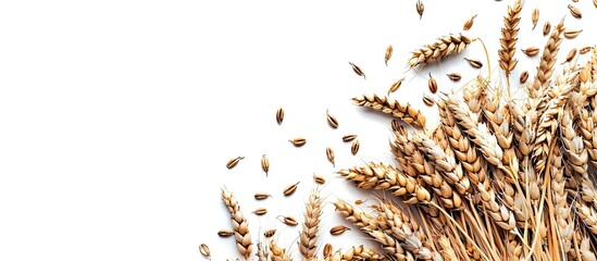 Barley grains compressed on a white backdrop with copy space image