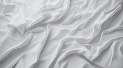 Abstract background of smooth white fabric with elegant, flowing folds.