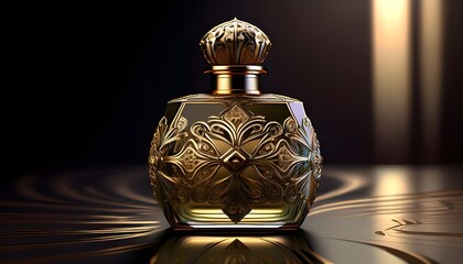 2 Elegant Perfume Bottle: Design an elegant perfume bottle with a luxurious design, featuring intricate patterns and a decorative stopper.

