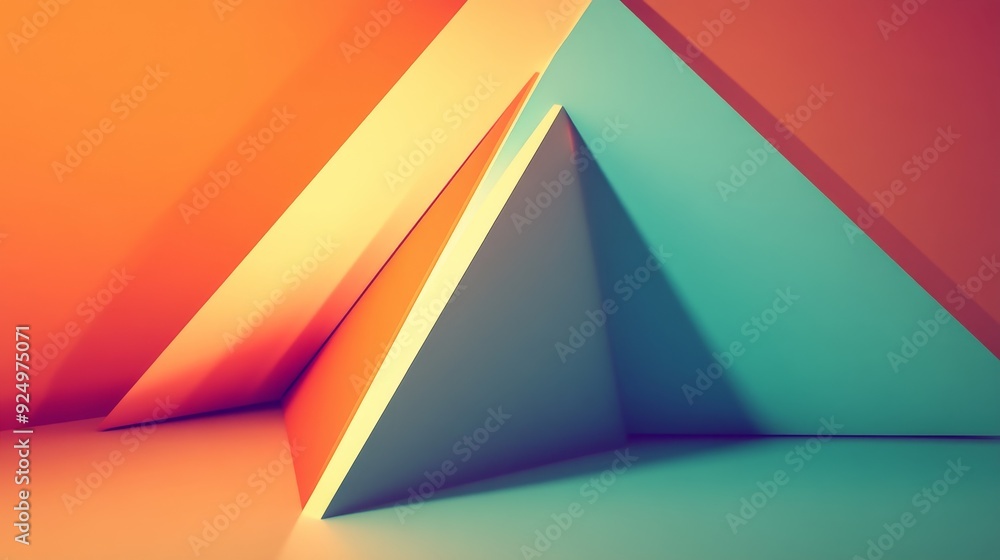 Poster Abstract geometric background with two triangular shapes in orange and teal.