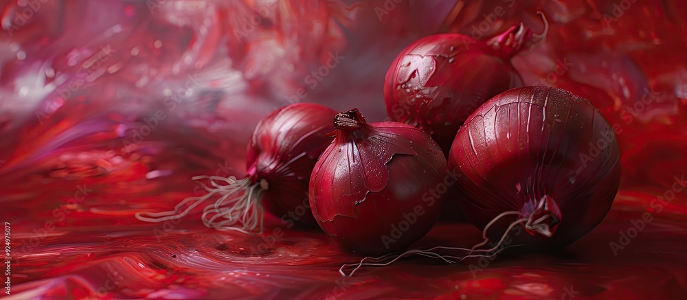 Poster red onions set against a background with good contrast optimal for a copy space image