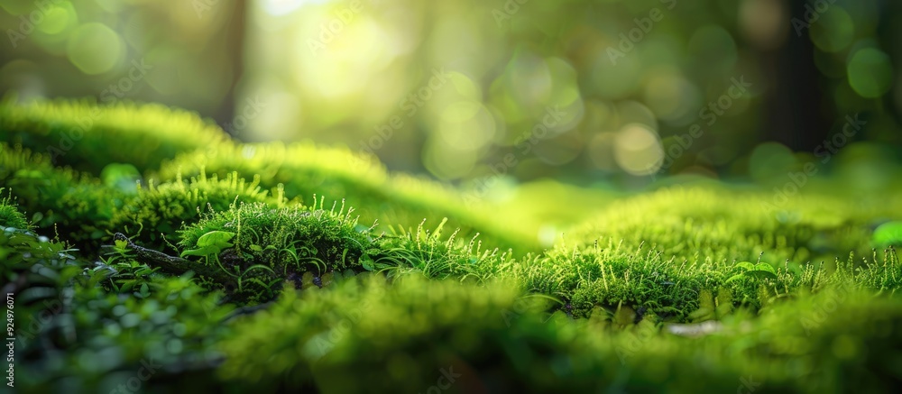 Aufkleber close up view of a blurred green moss background with copy space image