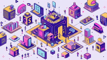 Startup business isometric line vector image
