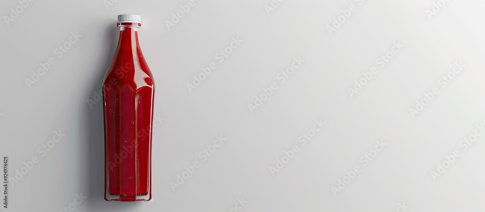 Poster a clear ketchup bottle on a white background with a transparent body is centrally placed in the copy