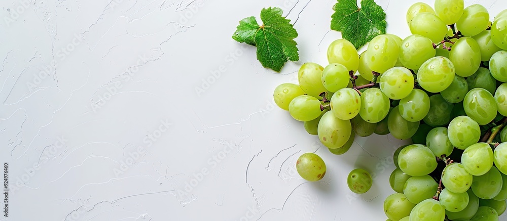 Poster green grapes displayed on a clean white backdrop with empty space for additional text or visuals, cr