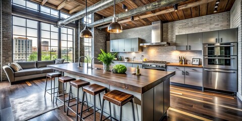 Fototapeta premium industrial chic urban loft modern metallic gray countertop reclaimed wood accents