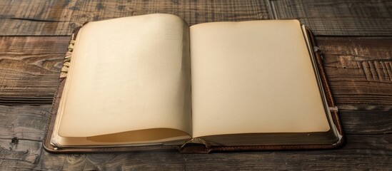 Fototapeta premium Word written in a blank notebook on a desk with available copy space image