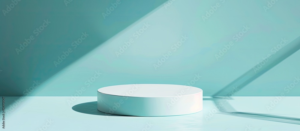 Aufkleber round podium with shadows on a light blue background for a product presentation with ample copy spac