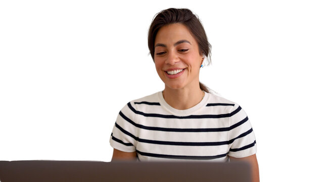 Happy woman handling freelance assignments from her house	