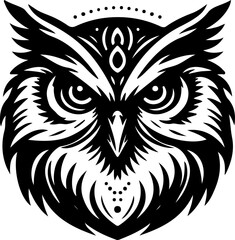 Fototapeta premium Majestic Owl heads black and white vector silhouette illustration 17