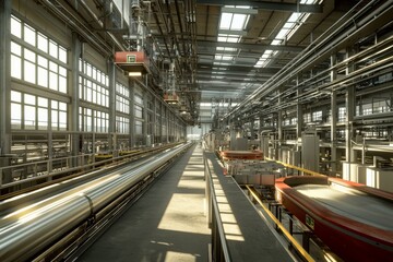 Obraz premium A manufacturing plant designed with a circular economy in mind, where every material is reused or recycled, and waste is minimized, showcasing sustainable production practices