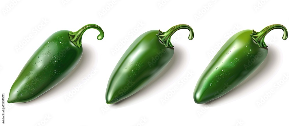 Poster detailed image of three jalapeno chilies isolated on a white background with room for text suitable 