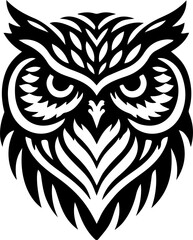 Obraz premium Majestic Owl heads black and white vector silhouette illustration 19