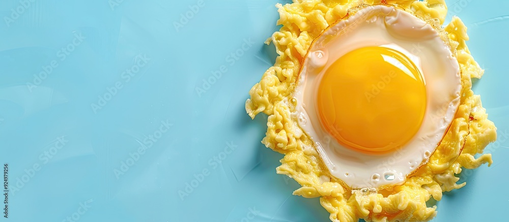 Poster yellow paper with a blue backdrop features a high cholesterol theme symbolized with copy space image