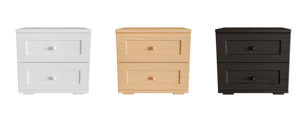 Bedside Table Dark Wood,white isolated on white background, 3d render