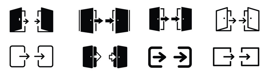 Exit and entry icon set. Log in, log out icon set.