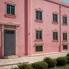 Fototapeta premium Pink Building Courtyard Illustration 