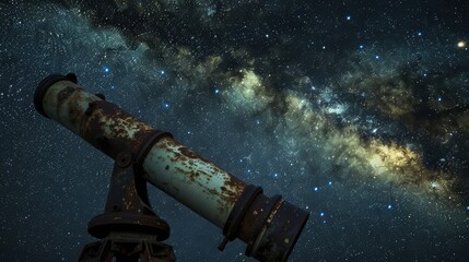 Antique Telescope Pointing Towards the Milky Way