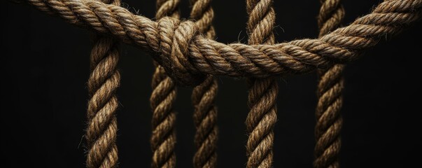 Obraz premium Closeup of interwoven rope against a dark background.