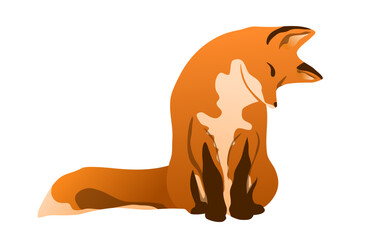Fox isolated on white background. Bright picture of red fox for children. Vector illustration. Forest animal.