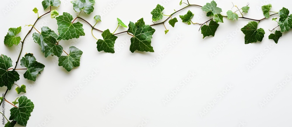 Poster wild grape ivy branch with leaves on white background for text part of an evergreen plant collection