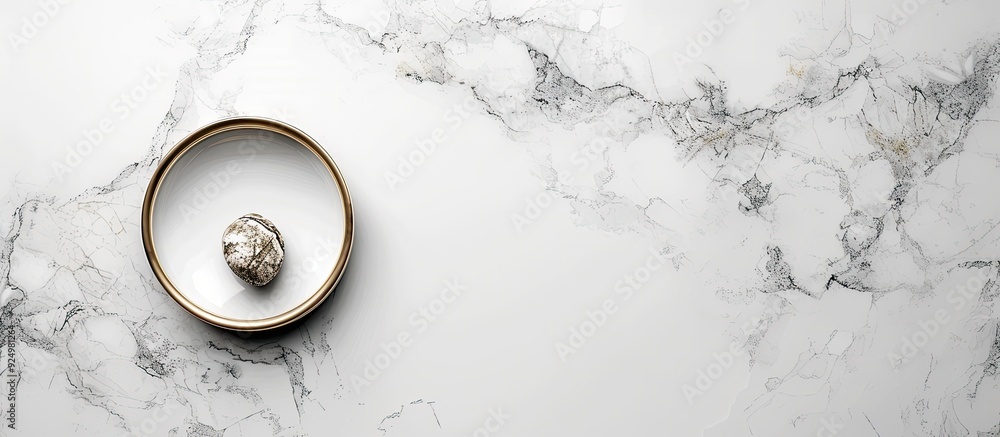 Poster marble table with a menu holder displayed against a white backdrop providing copy space for text