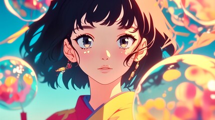 Japanese anime girl. soft, ambient colors.