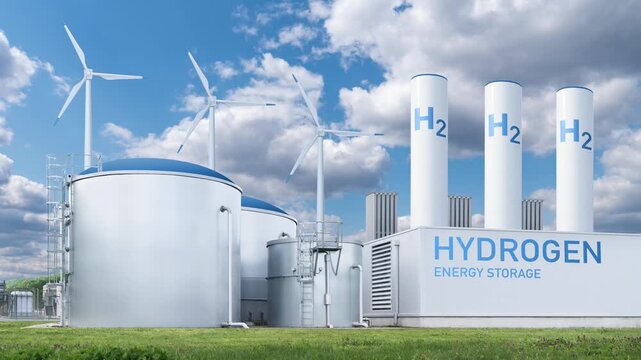Hydrogen factory with energy storage concept. Green hydrogen production from renewable energy sources	