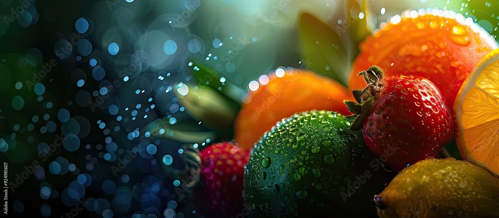 Poster blurry fruits creating a copy space image in the background