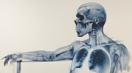 Futuristic X-Ray Scan of Human Chest in Grayscale Tones