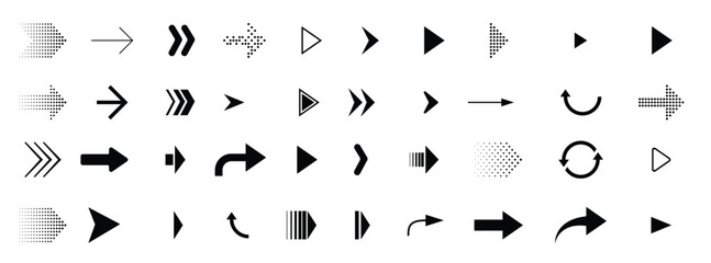 Collection of different shape arrows. Set of arrows icons isolated on white background.