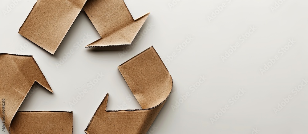 Poster eco friendly cardboard recycle symbol on white background for earth day concept with blank space for