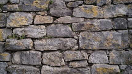 Obraz premium Rugged Stone Wall Texture Background - A close-up shot of a weathered stone wall with visible texture and patterns, showcasing the natural beauty of aged stone. The wall is built with rough-hewn stone