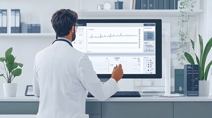 Doctor Consulting Digital Medical Data Chart in Workplace