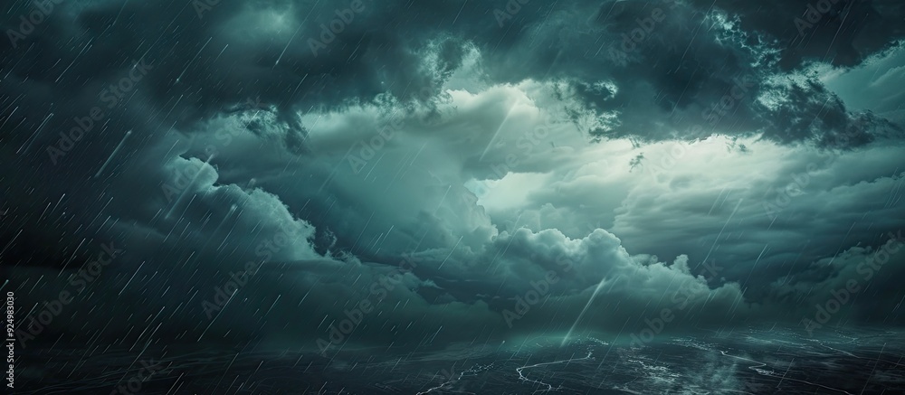 Poster rain and storm clouds obscure the sky during the rainy season. copy space image. place for adding te