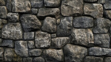 Obraz premium Rustic Stone Wall Texture Background - A close-up of a rough, textured stone wall. The irregular shapes and natural colors create a sense of age and history. It symbolizes strength, durability, and th