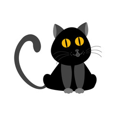 Black cat vector isolated on white background. Halloween elements. Flat style.