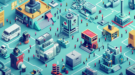 Fototapeta premium Startup business isometric line vector image