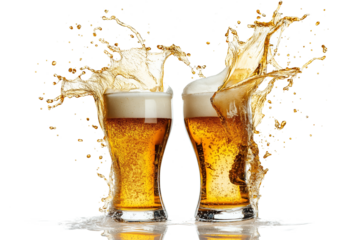 beer-splashing in a PNG, vertiacal format, celebrating-themed, isolated, and transparent photorealistic illustration.  Generative ai