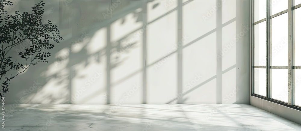 Poster gray studio background featuring shadows from windows and copy space for product presentation with a