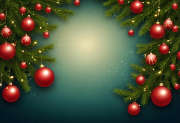 A festive Christmas tree decorated branches with red ornaments, empty providing space for text or additional design elements